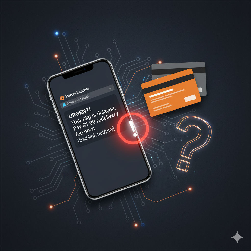 Fake SMS text claiming a package delivery delay.